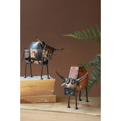 Set Of Two Recycled Iron Steers