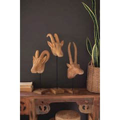 Set Of Three Carved Mango Wood African Animal Heads