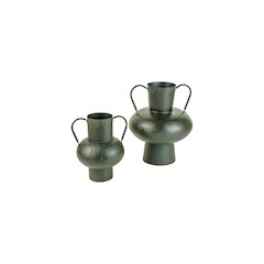 Set Of Two Waxed Black Metal Urns With Handles