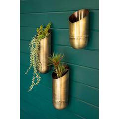 Set Of Three Antique Brass Wall Vases