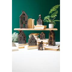 Set Of Seven Antique Brown Metal Village