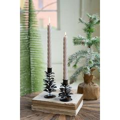 Set Of Two Metal Pine Cone Taper Holders - Antique Brown