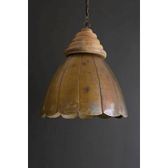 Antique Brass Pendant Light With Wood Detail 20" Dia.