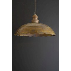 Antique Brass Pendant Light With Wood Detail 31" Dia.