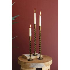 Set Of Three Antique Brass Taper Candle Holder