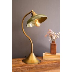 Antique Brass Table Lamp With Green Enamel Shade