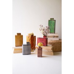 Set Of Six Painted Metal Vases - One Each