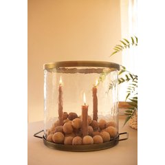 Glass Cylinder With Antique Brass Taper Candle Holder