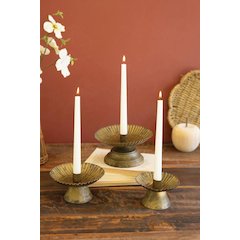 Set Of Three Taper Candle Holders W Fluted Bases -Ant Gold