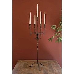 Tall Rustic Forged-Iron Five Taper Candelabra
