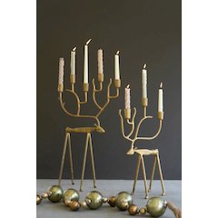 Set Of Two Antique Gold Forged Christmas Deer Candelabras
