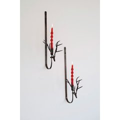 Set Of Two Forged Rustic Brass Deer Taper Wall Sconces