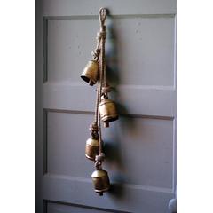 Four Rustic Iron Hanging Bells With Rope