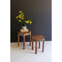 Set Of Two Acacia Wood Live Edge Accent Tables