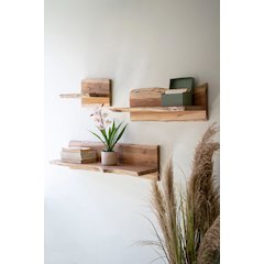 Set Of Three Live-Edge Acacia Wood Floating Shelves