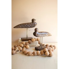 Set Of Two Carved Wooden Shorebirds On Stands