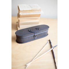 Hand-Etched Oval Iron Box With Hinged Lid