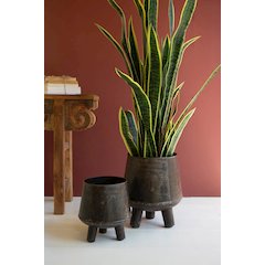 Set Of Two Hand - Hammered Iron Planters With Legs