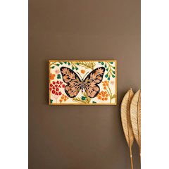 Framed Hand-Hooked Art With Butterfly And Flowers