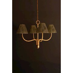 Rattan-Wrapped Chandelier With Raffia Shade