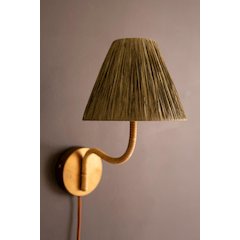 Rattan-Wrapped Wall Light With Raffia Shade