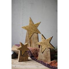 Set Of Three Wooden Star On Base