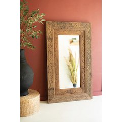 Hand Carved Recycled Wood Framed Mirror