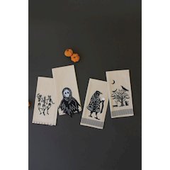 Set Of Four Black Halloween Tea Towels