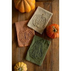 Set Of Three Embroidered Tea Towels - Thanksgiving