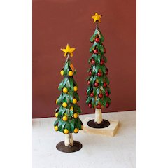 Set Of Two Recycled Metal Christmas Trees W Apples & Lemons