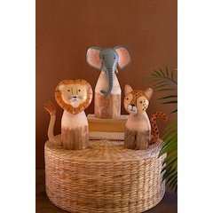 Set Of Three Recycled Wood And Iron Safari Animals