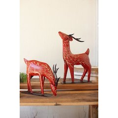 Set Of Two  Painted Recycled  Metal  Folk Reindeer