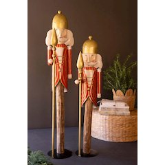 Set Of Two Painted Metal Nutcrackers On Wood Bases