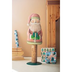 Painted Metal Santa On Wood Base