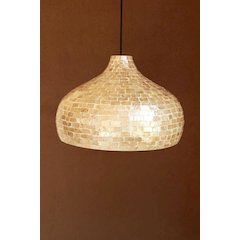 Spun Bamboo Pendant Light with Capiz Shell Detail #2
