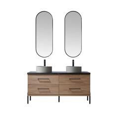 Double Sink Bath Vanity with Sintered Stone Top with Concrete Sink and Mirror
