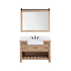 Single Bath Vanity with Composite Stone Top, White Farmhouse Basin and Mirror