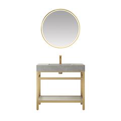 Single Sink Bath Vanity Metal Support with Grey Sintered Stone Top and Mirror