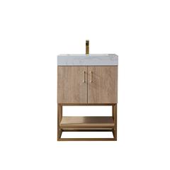24" Single Vanity with White Grain Stone Countertop Without Mirror
