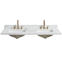 Composite Stone Vanity Top in Grain White with White Rectangular Double Sink