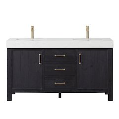 León 60in. Free-standing Double Bathroom Vanity in Fir Wood Black