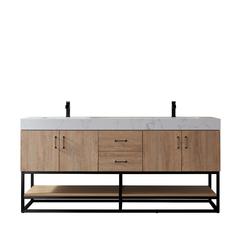 72B" Double Vanity with White Grain Stone Countertop Without Mirror