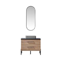 Single Sink Bath Vanity with Sintered Stone Top with Concrete Sink and Mirror