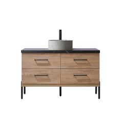 Single Sink Bath Vanity with Black Sintered Stone Top with Concrete Sink