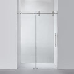 Villena 52" W x 78" H Single Sliding Frameless Shower Door in Brushed Nickel