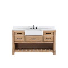 Single Bath Vanity with Composite Stone Top, White Farmhouse Basin
