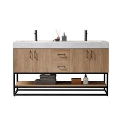 60B" Double Vanity with White Grain Stone Countertop Without Mirror