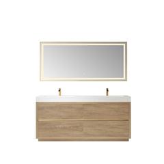 Double Sink Bath Vanity with Composite Integral Square Sink Top and Mirror