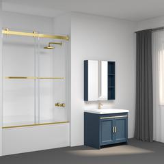 Spezia 60" W x 58" H Double Sliding Frameless Tub Door in Brushed Gold