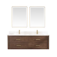 Cristo 60M" Floating Double Bath Vanity in Aged Dark Brown Oak
